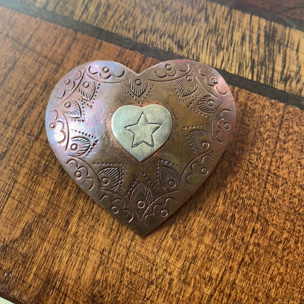 Bronze & Silver Heart Brooch